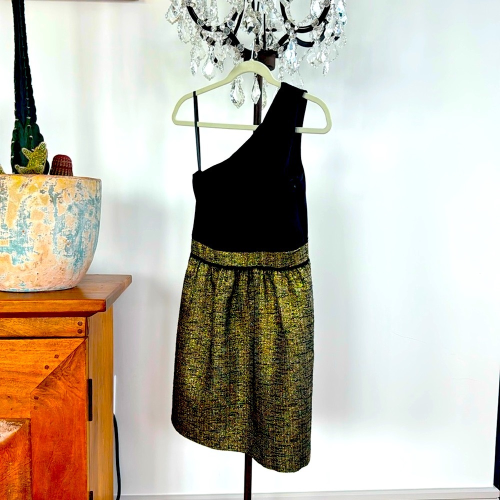 Milly One Shoulder Satin and Sequin Weave Dress Size 2